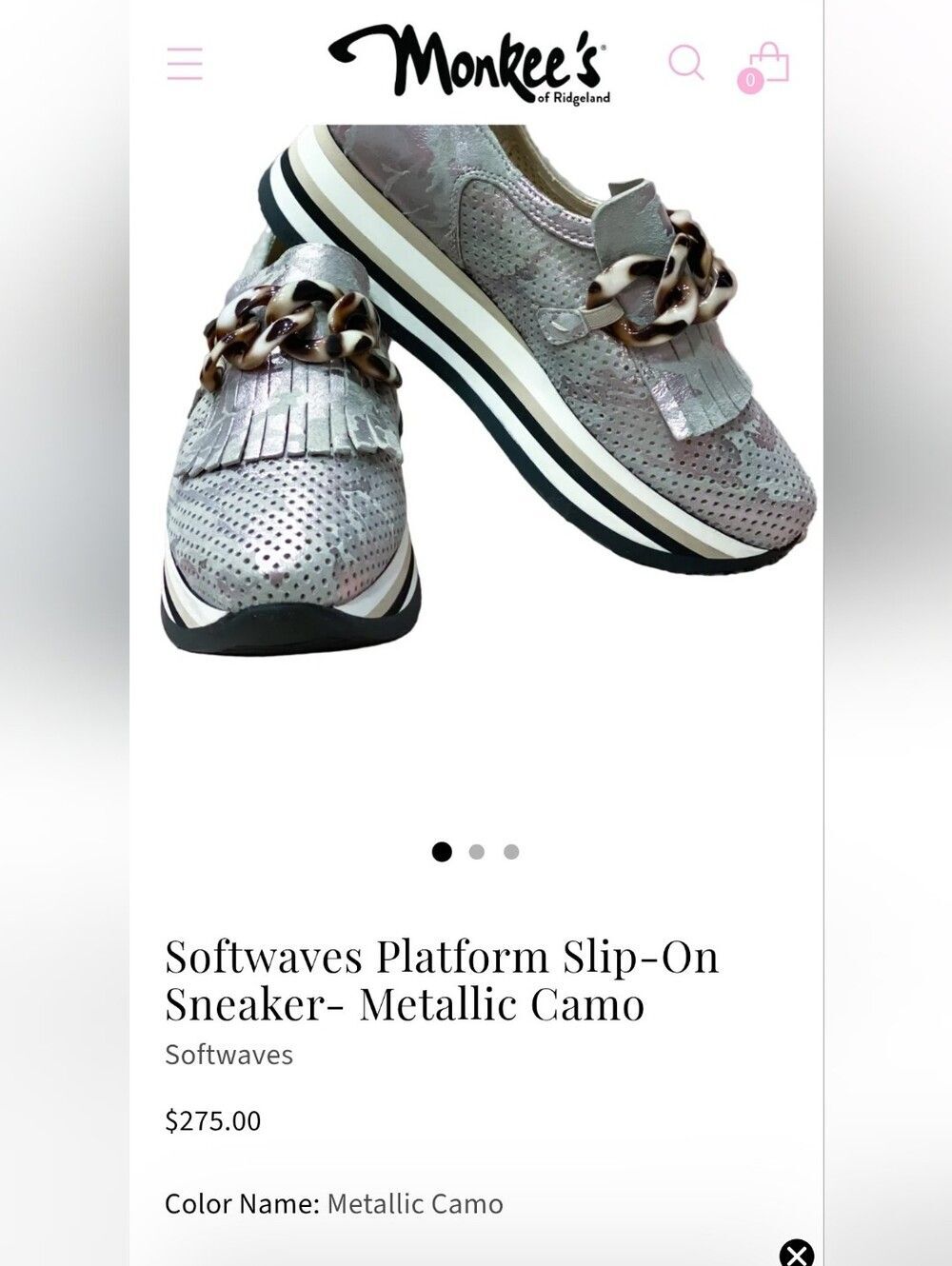 Softwaves Size 37 Metallic Camo Slip-on Platform Loafers Chain Fringe - Picture 9 of 9